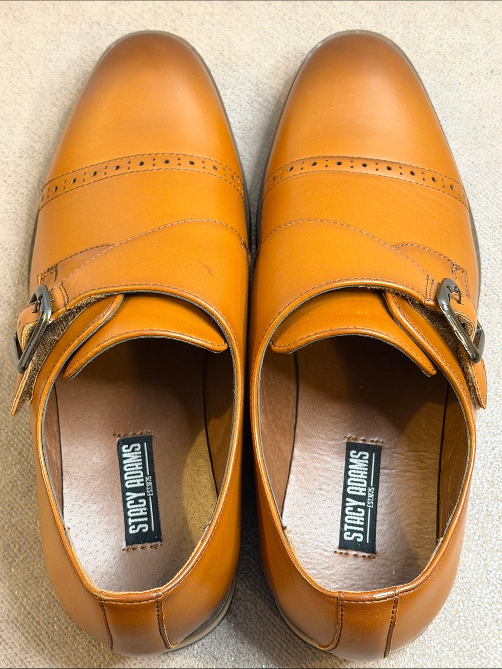 Stacy Adams Boy’s Desmond Cognac Cap Toe Monk Strap Dress Shoes Size 6M With Box - Picture 7 of 10